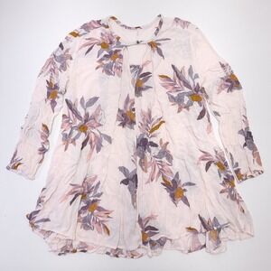 Free People Tree Swing Mini Dress Womens L Tunic Top‎ Floral Oversized Pale Pink